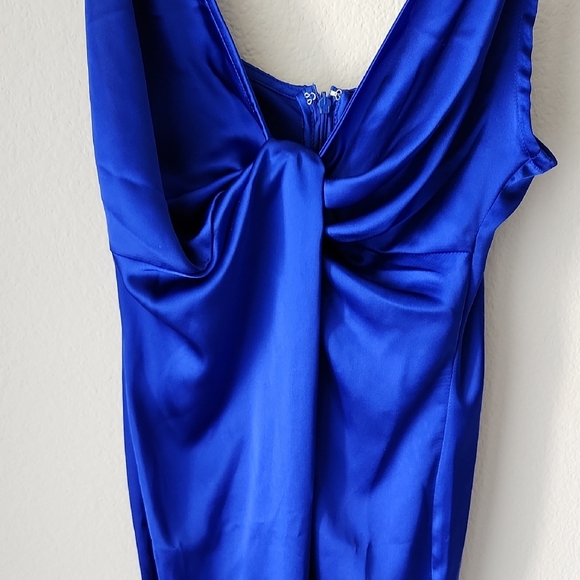 Forever 21 Royal Blue Maxi Slip Sheath Dress Cami Straps High Slit Sz L NWT - Picture 5 of 16